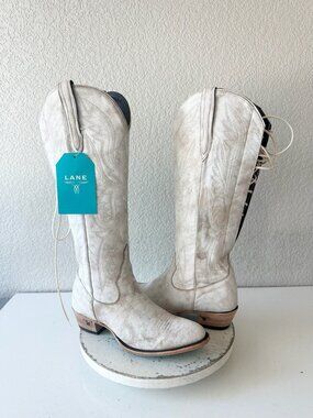 Lane MONICA Knee High White Womens Cowboy Boots Western Cowgirl Lace Up Tall 10